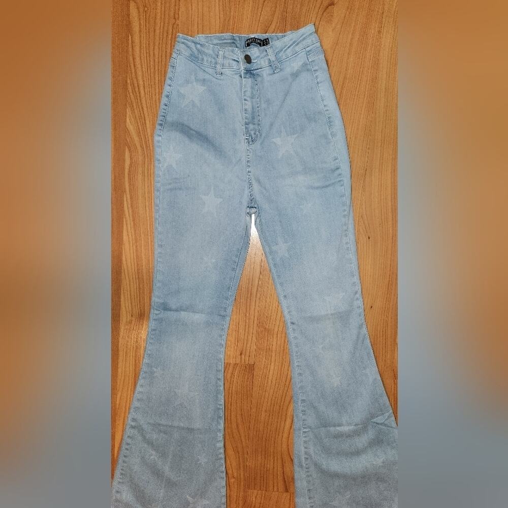 Shien Flare Blue Jeans Star Print EUC sz 6 - Picture 2 of 10